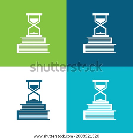 Books And Sand Clock Flat four color minimal icon set