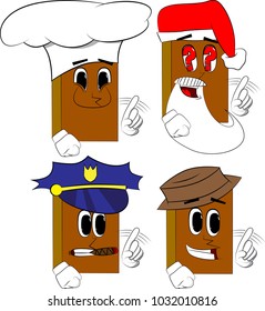 Books saying no with his finger. Cartoon book collection with costume faces. Expressions vector set.
