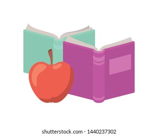books of school with apple fruit icon
