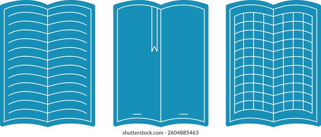 books and school notebooks, striped and squared notebook, book and notebook with bookmark, paper pages. School supplies, writing in notebook