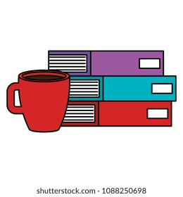 books school pile with coffee cup