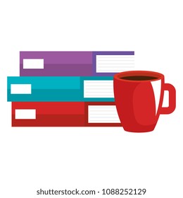 books school pile with coffee cup