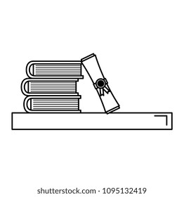 books school pile with diploma