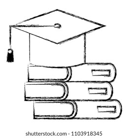 books school pile with hat graduation