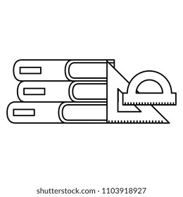 books school pile with protractor and rule