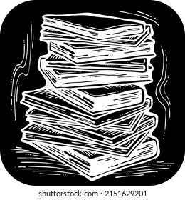 Books for school study or university education, write diploma, working in classroom. Student, teacher, writer, child  use book get new knowledge, hobby. Hand drawn retro chalkboard vector illustration