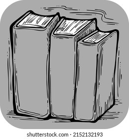Books for school study or university education, writing diploma, working in classroom. Student, teacher, writer, child  use book get new knowledge, hobby. Hand drawn retro vintage vector illustration.