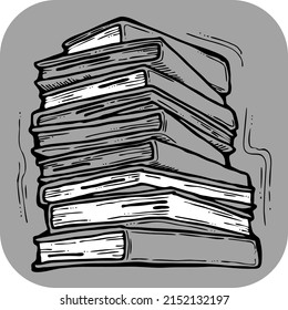 Books for school study or university education, writing diploma, working in classroom. Student, teacher, writer, child  use book get new knowledge, hobby. Hand drawn retro vintage vector illustration.