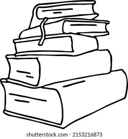 Books for school study or university education, writing diploma, working in classroom. Student, teacher, writer, child  use book get new knowledge, hobby. Hand drawn simple line vector illustration.