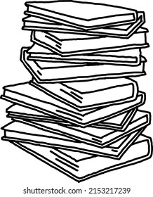 Books for school study or university education, writing diploma, working in classroom. Student, teacher, writer, child  use book get new knowledge, hobby. Hand drawn simple line vector illustration.