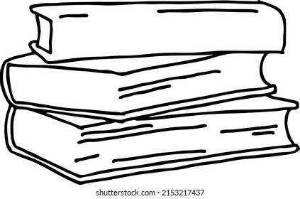 Books for school study or university education, writing diploma, working in classroom. Student, teacher, writer, child  use book get new knowledge, hobby. Hand drawn simple line vector illustration.