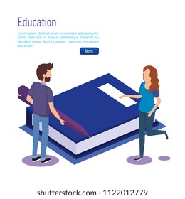books school with teamwork paople isometric