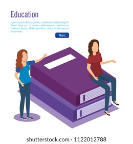 books school with teamwork paople isometric