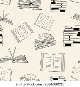 Books seamless pattern. Doodle vector background. Perfect for library, education, books shop.