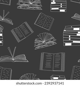Books seamless pattern. Doodle vector background. Perfect for library, education, books shop.