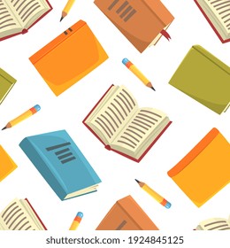 Books Seamless pattern Seamless Pattern, Education, Online Library, Electronic Bookshelf Endless Repeating Print for Background, Wallpaper, Textile, Packaging Vector Illustration