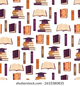 Books seamless pattern. Flat vector clipart, illustration with isolated background.