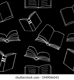books seamless pattern. hand drawn doodle style. vector, minimalism, monochrome, sketch. wallpaper, textile, wrapping paper, background. reading, education, bookstore, science.