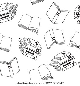 books seamless pattern. hand drawn doodle style. vector, minimalism, monochrome, sketch. wallpaper, textile, wrapping paper background reading education bookstore science