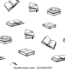 Books seamless pattern, hand drawn vector sketch