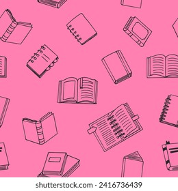 el patrón de los libros es impecable. estilo doodle dibujado a mano. vector, minimalismo, monocromo, boceto. papel pintado, textil, papel envolvente, fondo. lectura, educación, librería, ciencia.