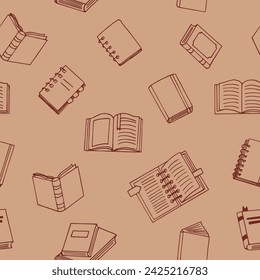 books seamless pattern. hand drawn doodle style. vector, minimalism, monochrome, sketch. wallpaper, textile, wrapping paper, background. reading, education, bookstore, science.