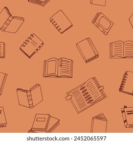 Nahtloses Muster. Handgezeichneter Doodle-Stil. Vektorgrafik, Minimalismus, einfarbig, Skizze. Bildschirmhintergrund, Textil, Geschenkpapier, Hintergrund. Lesen, Bildung, Buchhandlung, Wissenschaft.