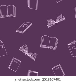 Patrón sin fisuras de libros. estilo de doodle dibujado a mano. Vector, minimalismo, monocromo. lectura, educación, librería, ciencia