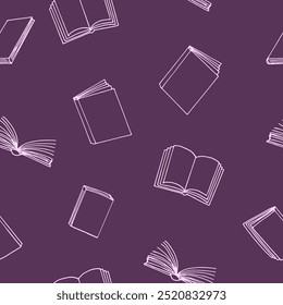 Patrón sin fisuras de libros. estilo de doodle dibujado a mano. Vector, minimalismo, monocromo. lectura, educación, librería, ciencia