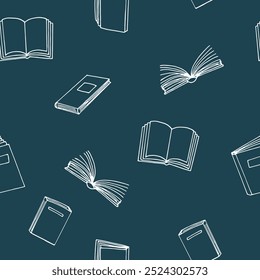 Patrón sin fisuras de libros. estilo de doodle dibujado a mano. Vector, minimalismo, monocromo. lectura, educación, librería, ciencia