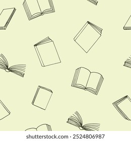 books seamless pattern. hand drawn doodle style. vector, minimalism, monochrome. reading, education, bookstore, science