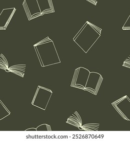 Patrón sin fisuras de libros. estilo de doodle dibujado a mano. Vector, minimalismo, monocromo. lectura, educación, librería, ciencia