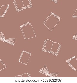 books seamless pattern. hand drawn doodle style. vector, minimalism, monochrome. reading, education, bookstore, science