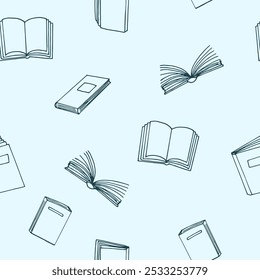 books seamless pattern. hand drawn doodle style. vector, minimalism, monochrome. reading, education, bookstore, science