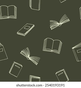 books seamless pattern. hand drawn doodle style. vector, minimalism, monochrome. reading, education, bookstore, science