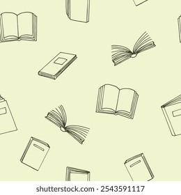 books seamless pattern. hand drawn doodle style. vector, minimalism, monochrome. reading, education, bookstore, science