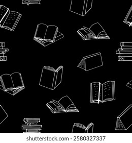 books seamless pattern. hand drawn illustration in doodle style.