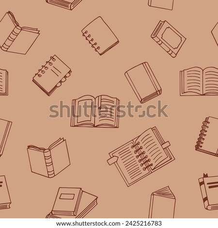 books seamless pattern. hand drawn doodle style. vector, minimalism, monochrome, sketch. wallpaper, textile, wrapping paper, background. reading, education, bookstore, science.