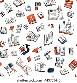 Bücher nahtloses Muster, skizzenhaftes Design. Vektorgrafik.