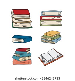 Juegos de libros. Elemento de color del doodle de la Librería School. La educación de vuelta al arte de los recortes escolares