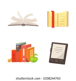 Books set in cartoon design style isolated on white background, vector illustration.