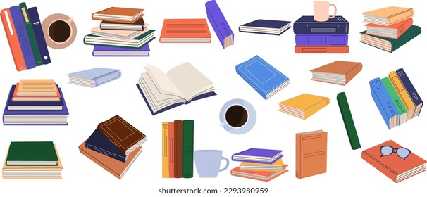 books set, collection in doodle style isolated vector