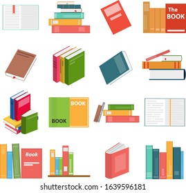 Books, set of books. Books in flat design and in isometric. Vector illustration of a textbook. Vector.