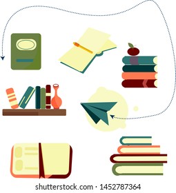 Books set in flat design style, vector illustration