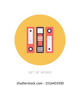 Books set flat design style, vector illustration. Yellow theme concept