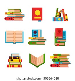 Books set in flat design style vector illustration