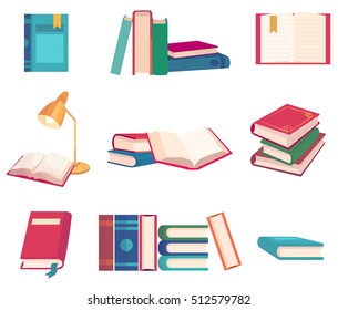 Books set in flat design style, vector illustration