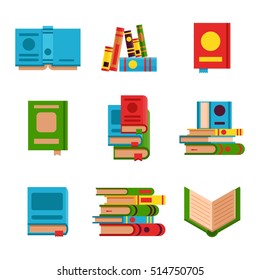 Books set in flat design style vector illustration