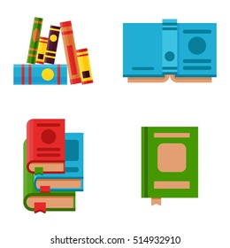 Books set in flat design style vector illustration