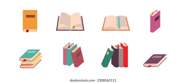 Books set in a flat style. Book isolated icon on white background. Vector illustration 